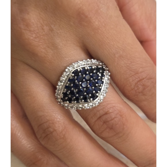 The Unbranded Brand Jewelry - Large Vintage Sterling Silver Marquis-shaped Lab Sapphire & CZ Ring Size 7
